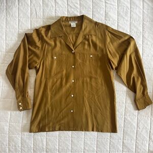 Brown Silk Button Down Blouse with Pleats